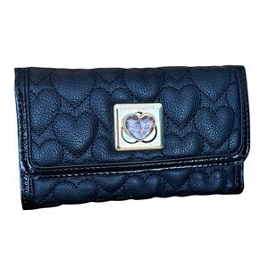Betsey Johnson Black Quilted Heart Frame Wallet with Gold Accent